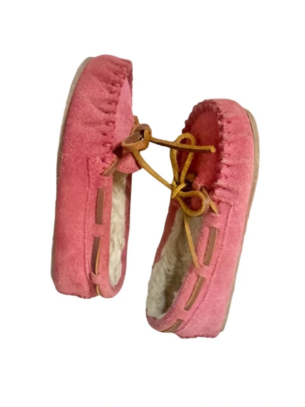 MINNETONKA Cassie pink suede fur lined slip on shoes slippers girl’s size 7